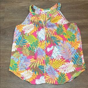 Rose & Olive Vibrant Leaf Print Blouse